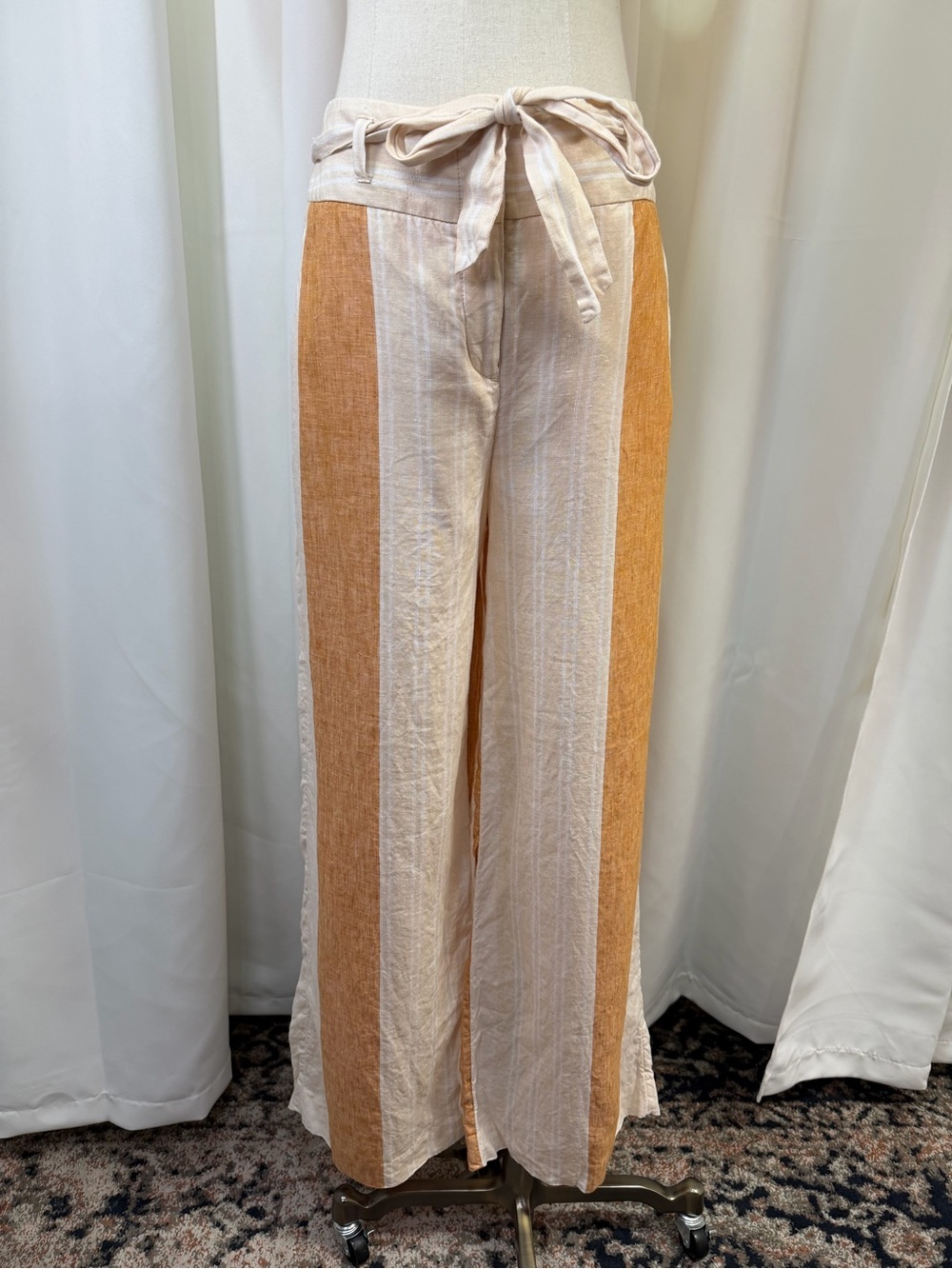 Anthropologie Ett:twa ‘Belted Striped Linen Trousers’ in “Orange Motif” Size 2